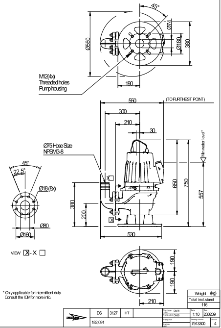 Buy Flygt D3127 High Head DS 207 Hard Iron Impeller 7.4kW Submersible ...